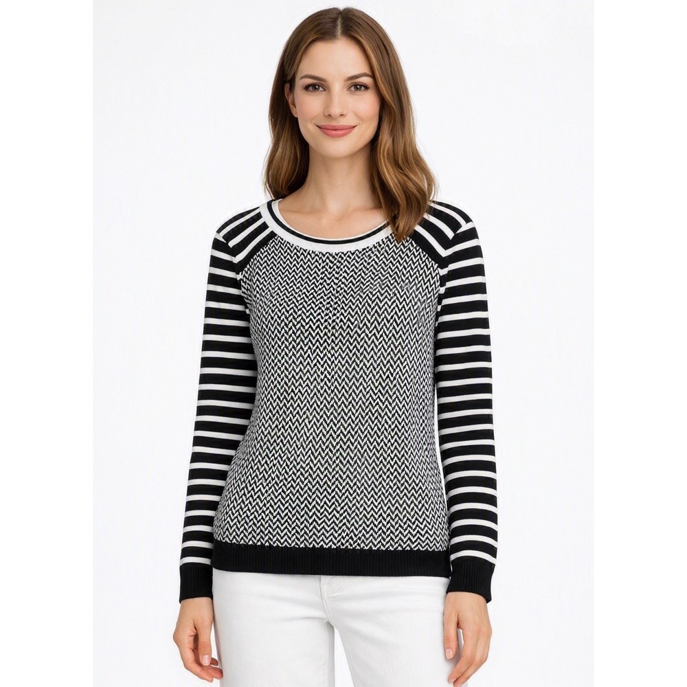 Women's Sweater Medium Black White Stripes Neutral
